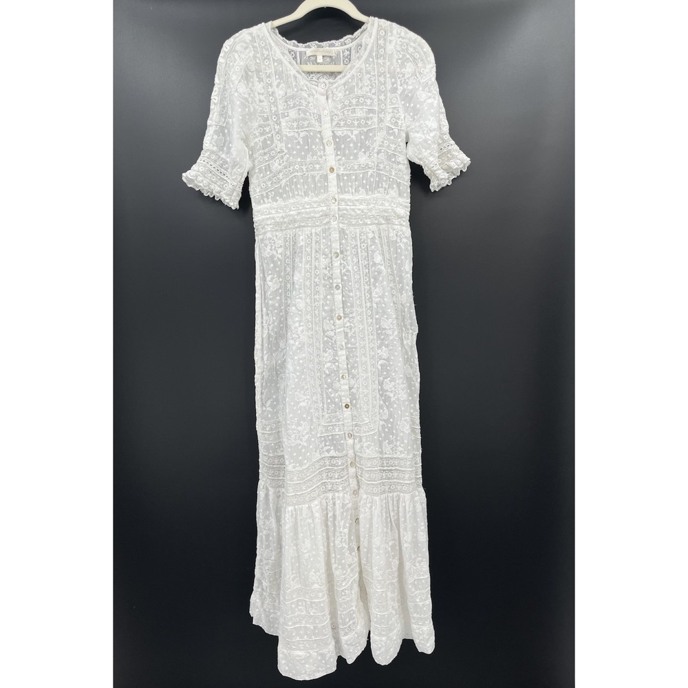 Love Shack Fancy Dress White Lace Long Minka Heritage Maxi Sheer 6 Button Boho